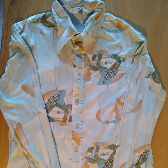 Vintage Cortini Knit Abstract Geometric Polyester Disco Shirt - Picture 2 of 7